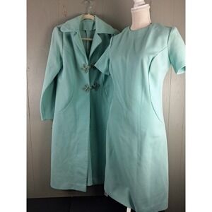 Vintage 60s MOD‎ Dress and Coat Jackie O Style Seafoam/ Aqua Frog Closure MCM